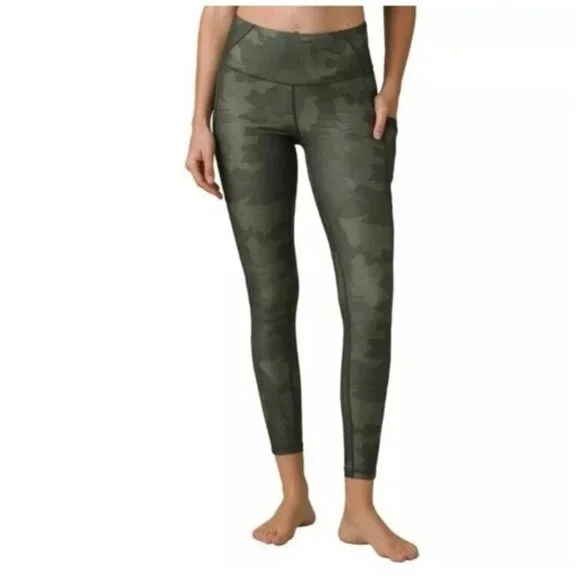 PrAna Leggings Women’s Small Green Camo Electa Yoga Work Out High Rise Pocket - Picture 1 of 11